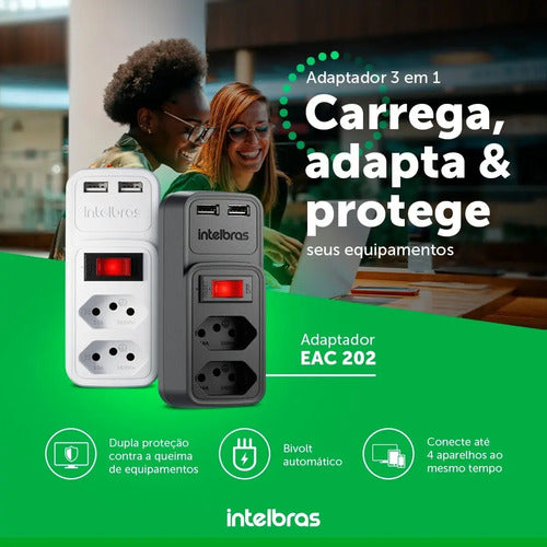 ADAPTADOR DE 2 TOMADAS E 2 USB - EAC 202 BR