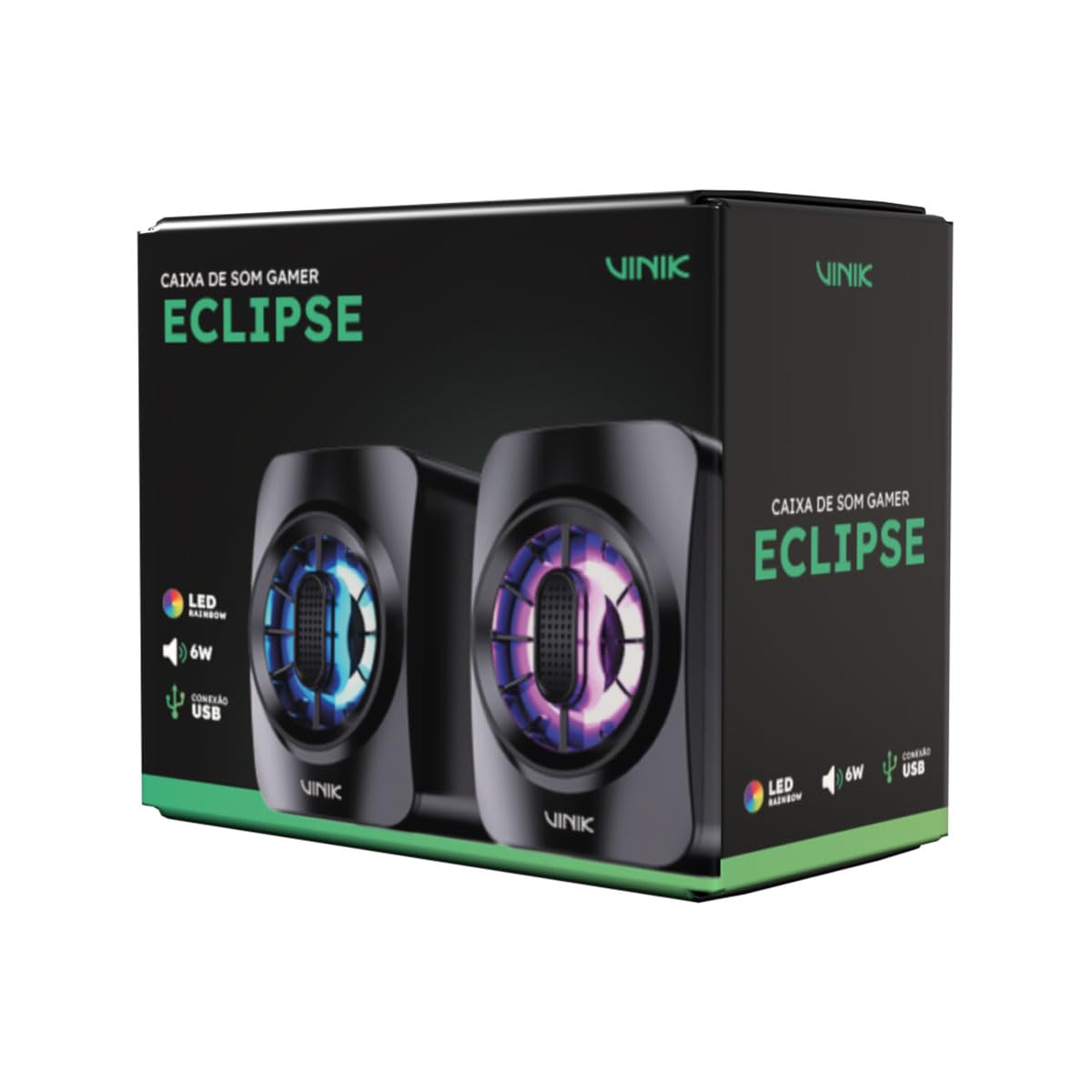 CAIXA DE SOM GAMER VINIK ECLIPSE 6W 2.0 LED RAINBOW - VSPKG6WEC