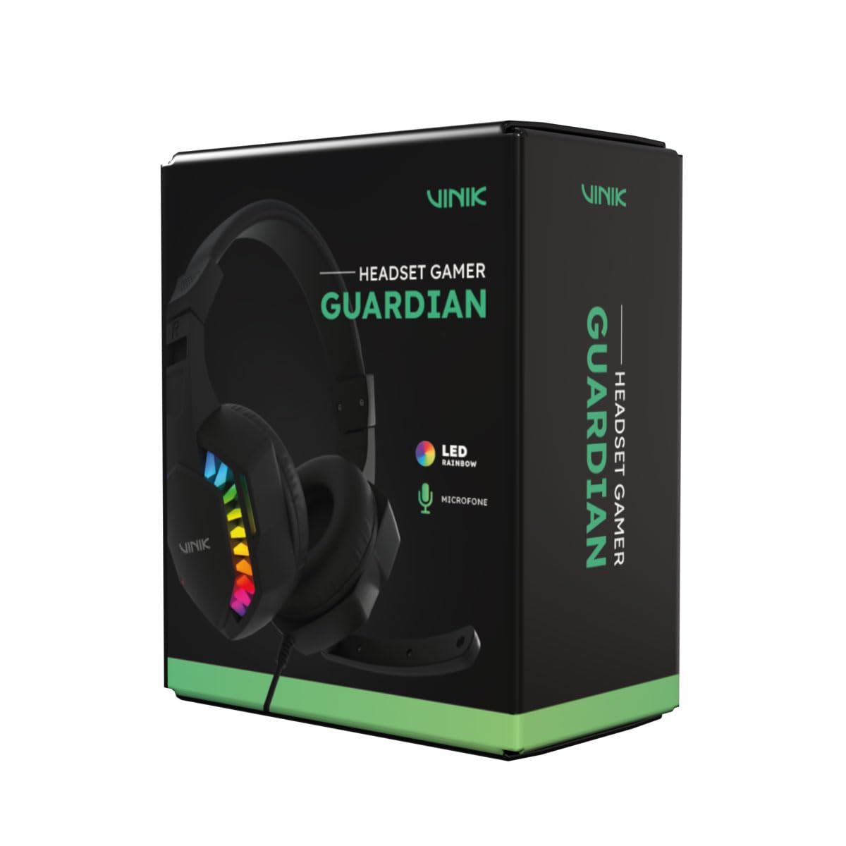 FONE DE OUVIDO HEADSET GAMER VINIK GUARDIAN - PRETO - LED RAINBOW - VKHSGGDP