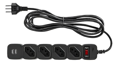 PROTETOR ELETRONICO C 4 TOMADAS E 2 USB - EPE 204 USB PT