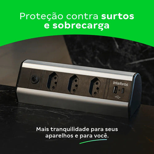 PROTETOR ELETRONICO 3 TOMADAS 2 USB P/BANCADA EPE 4003  INTELBRAS