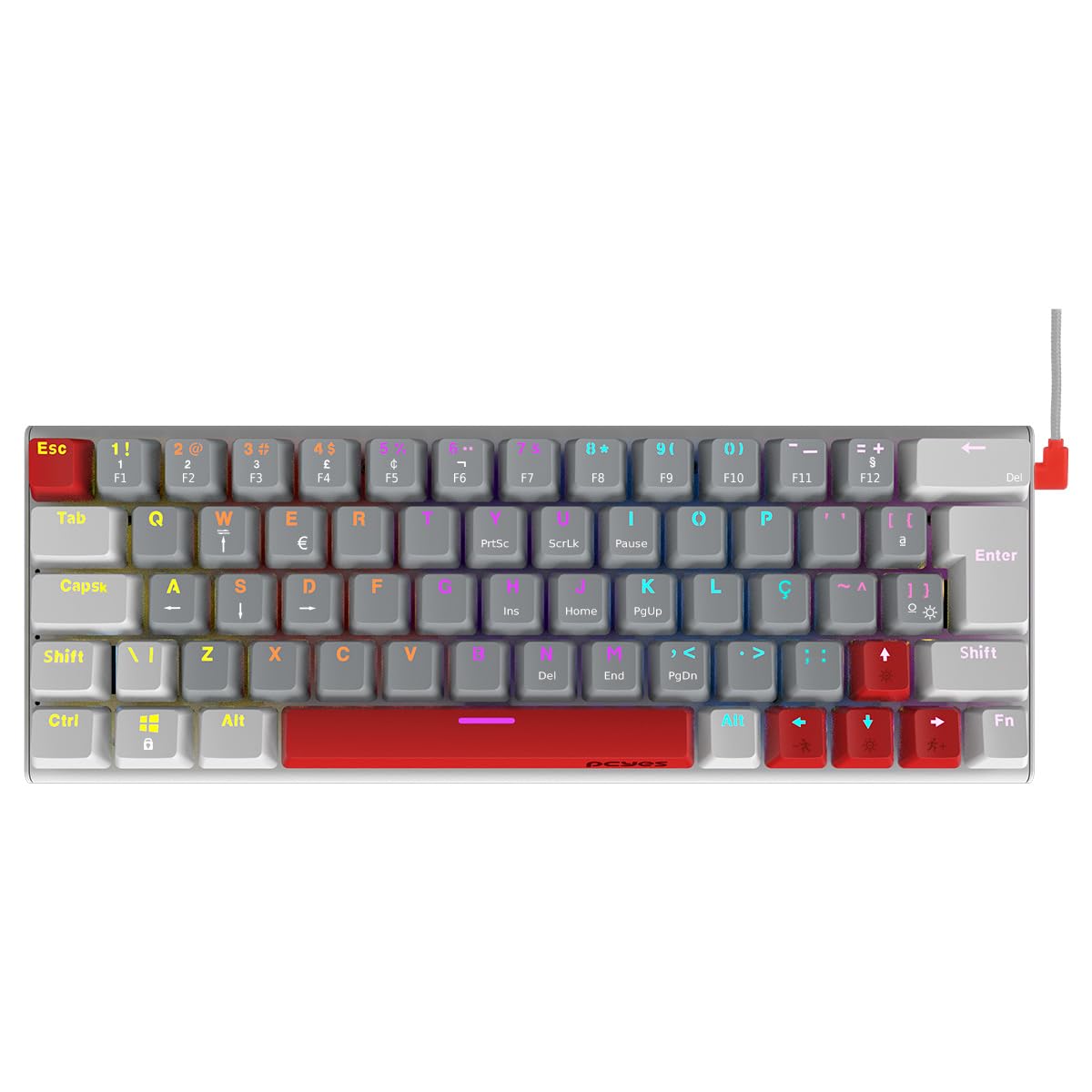 TECLADO MECANICO 60% PCYES KUROMORI WHITE GHOST - SWITCH RED - LED RAINBOW - PTKMWG60RD