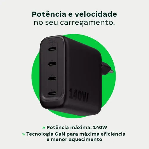 Carregador Turbo USB-C - EC 40 POWER 140W GaN Intelbras