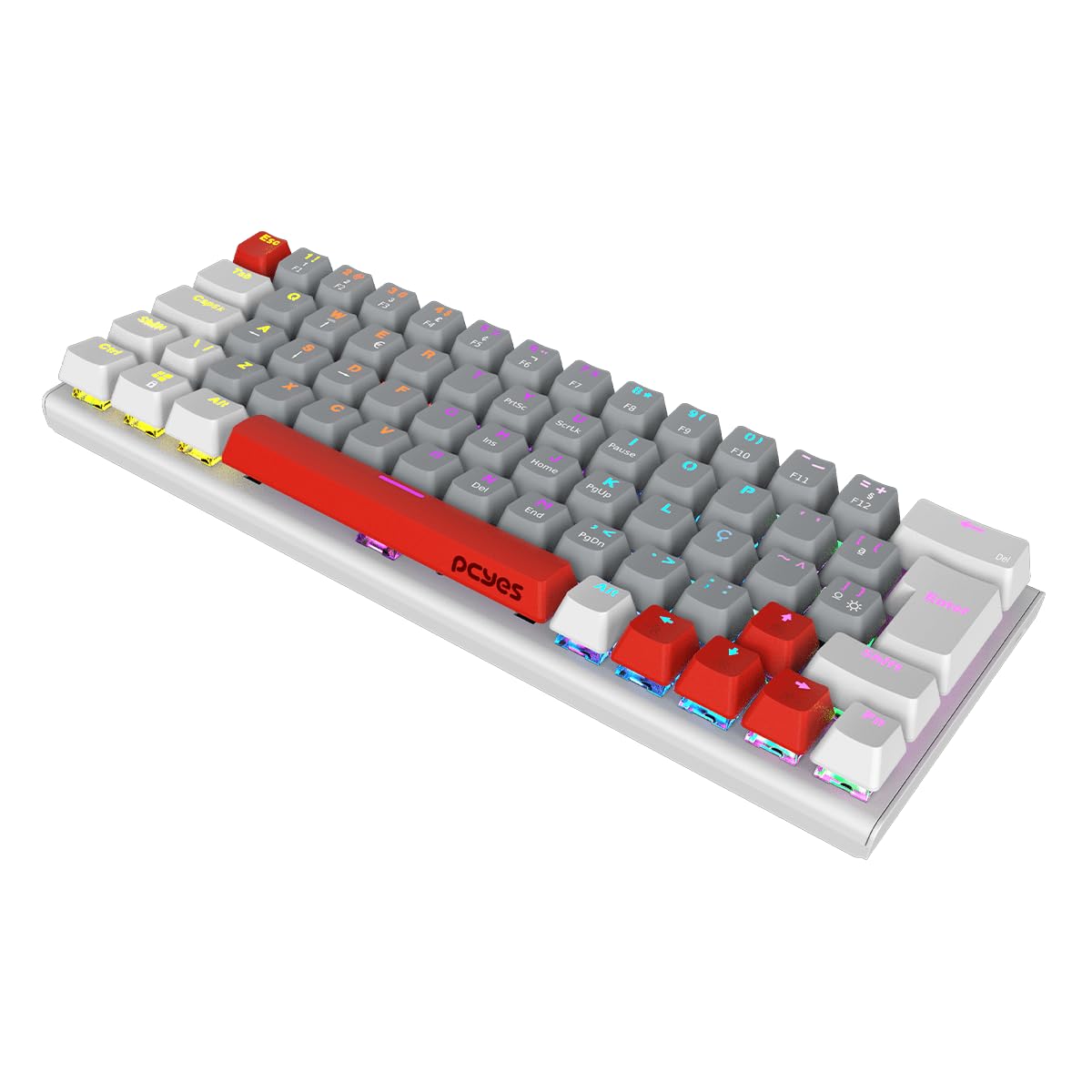 TECLADO MECANICO 60% PCYES KUROMORI WHITE GHOST - SWITCH BLUE - LED RAINBOW - PTKMWG60BL