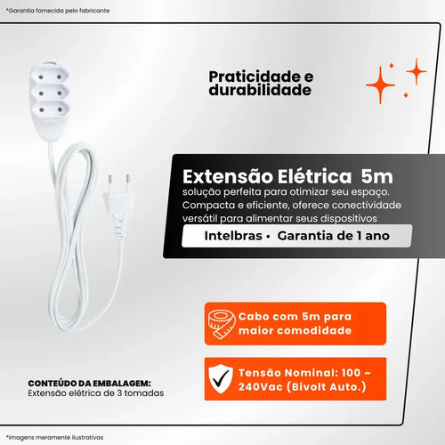 EXTENSAO ELETRICA 3 TOMADAS 2 PINOS 10A 5M BRANCA EXT 2005