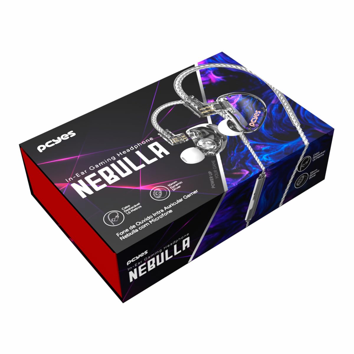 FONE DE OUVIDO GAMER PCYES NEBULLA, DRIVER DINAMICO 10MM, INTRA AURICULAR, P3 3,5MM, CABO DESTACAVEL 1,6M - FPN1DD