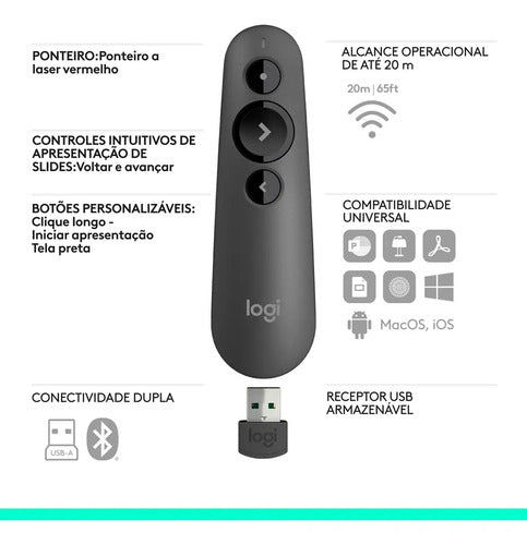 APRESENTADOR SEM FIO LOGITECH R500S GRAFITE