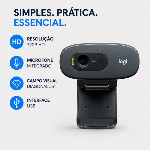 WEBCAM HD LOGITECH C270 CINZA 960-000694