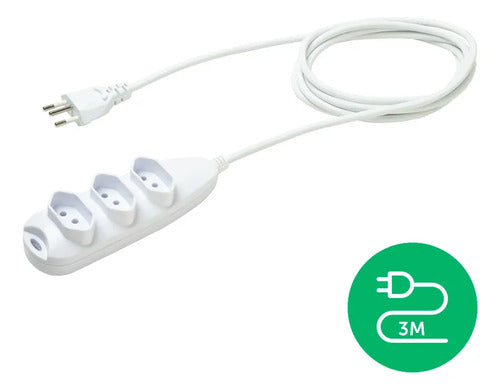 EXTENSAO ELETRICA 3 TOMADAS 3 PINOS 10A 3M BRANCA EXT 3003
