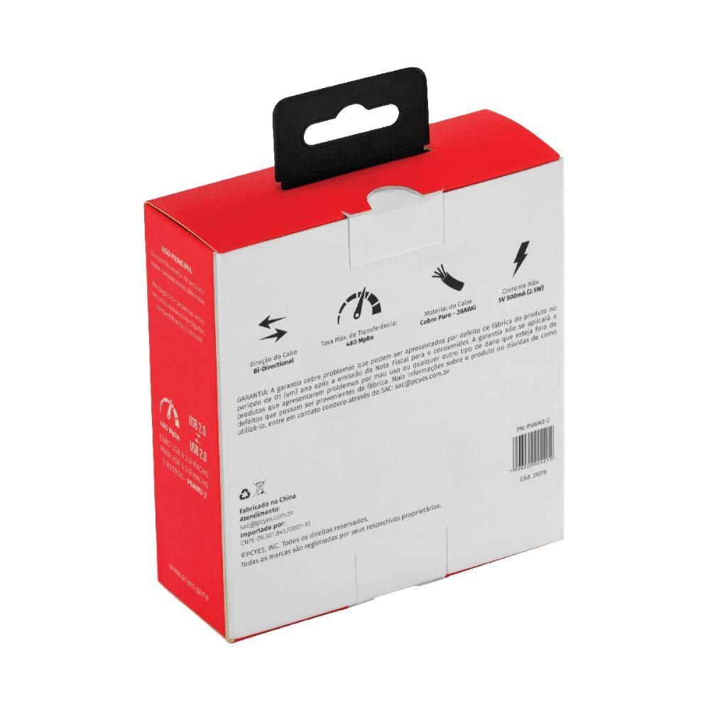 CABO DE DADOS USB A 2.0 M PARA USB A 2.0 M - 2 MTS - PUAM2-2