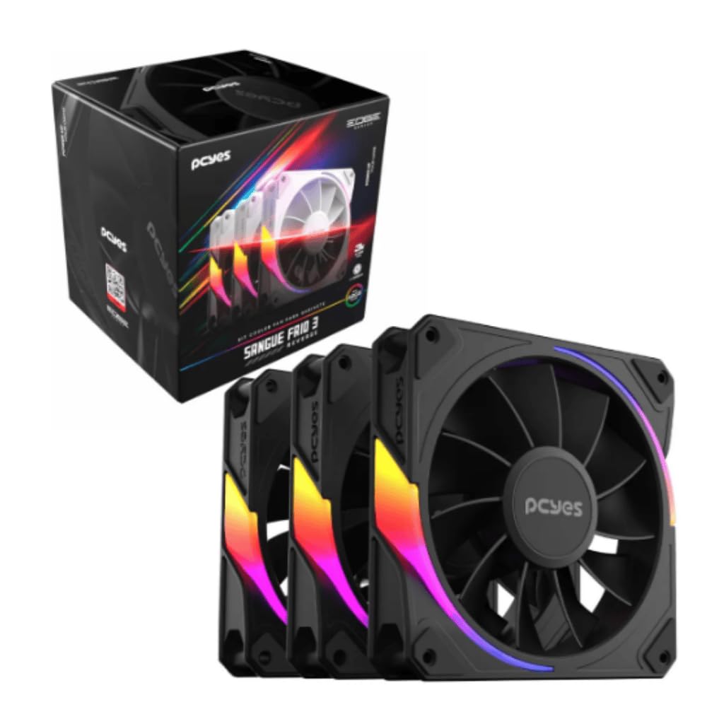 KIT COOLER FAN PARA GABINETE 3UN SANGUE FRIO 3 ARGB BLACK VULCAN REVERSE 120MM PCYES - K3ARGBSF3RVBR