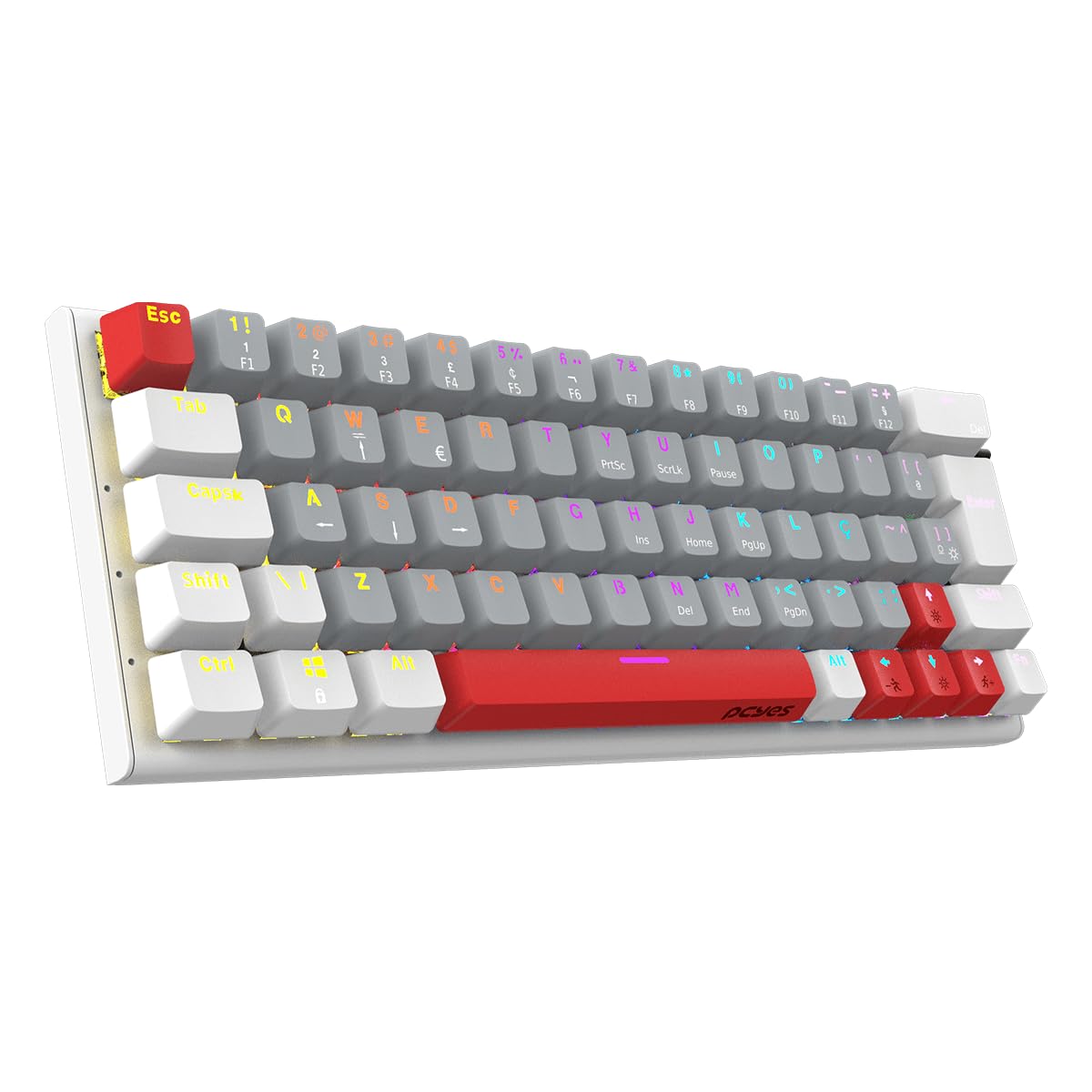 TECLADO MECANICO 60% PCYES KUROMORI WHITE GHOST - SWITCH RED - LED RAINBOW - PTKMWG60RD