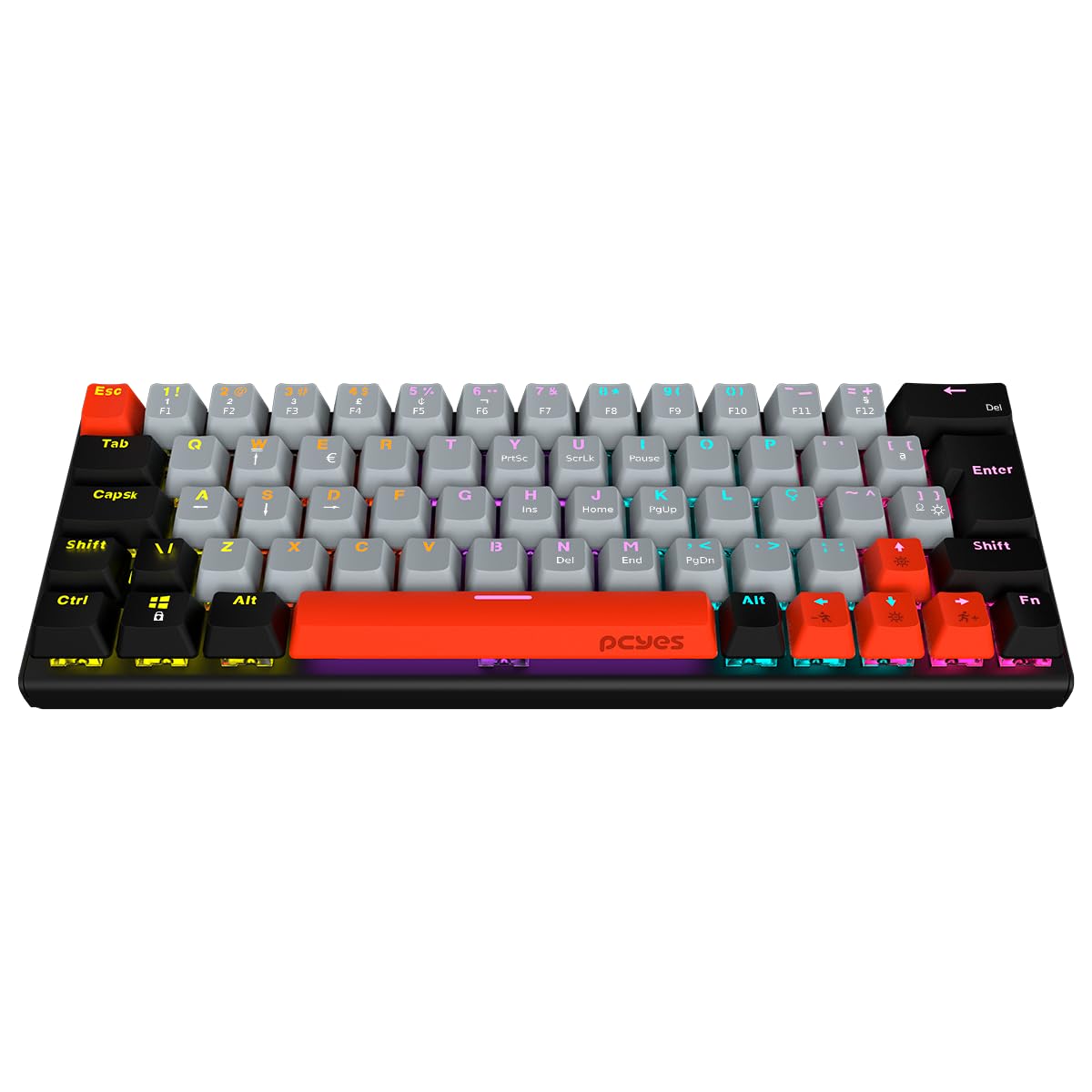 TECLADO MECANICO 60% PCYES KUROMORI BLACK VULCAN - SWITCH RED - LED RAINBOW - PTKM60RD