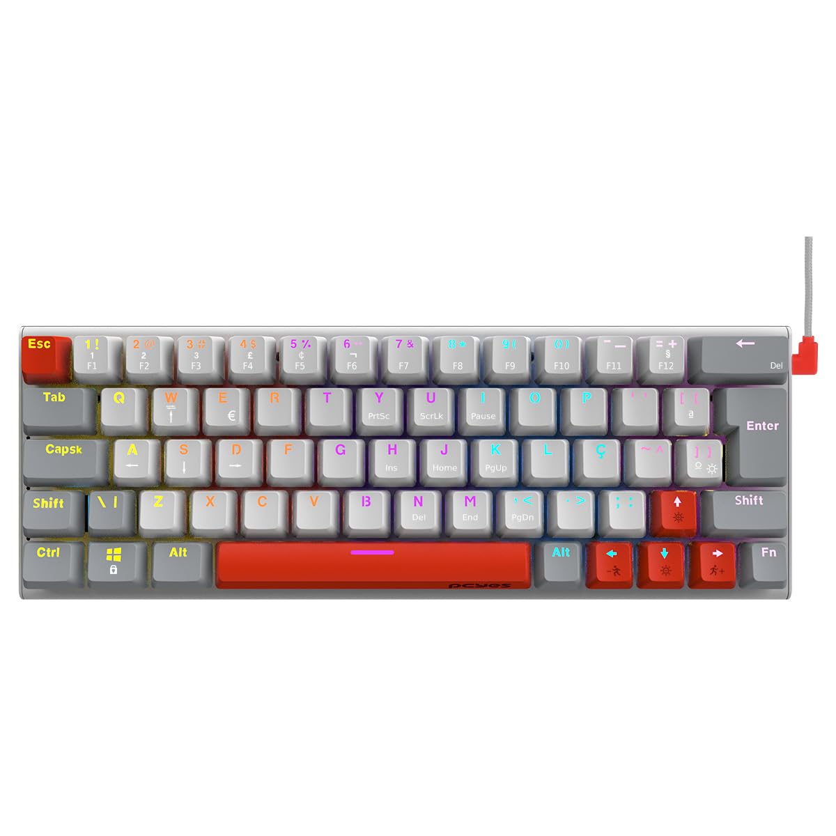 TECLADO MECANICO 60% PCYES KUROMORI WHITE GHOST - SWITCH BLUE - LED RAINBOW - PTKMWG60BL