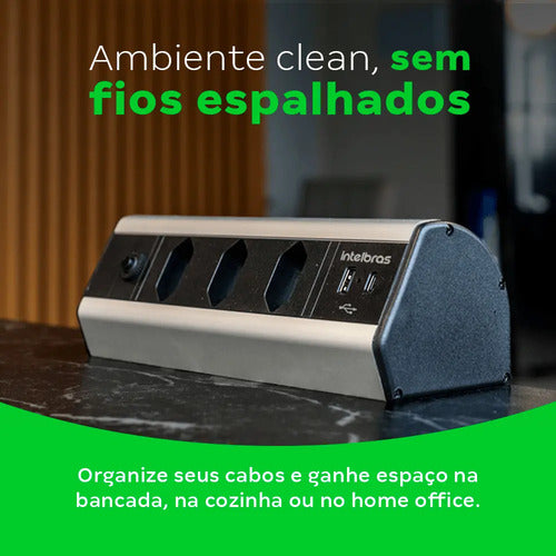 PROTETOR ELETRONICO 3 TOMADAS 2 USB P/BANCADA EPE 4003  INTELBRAS