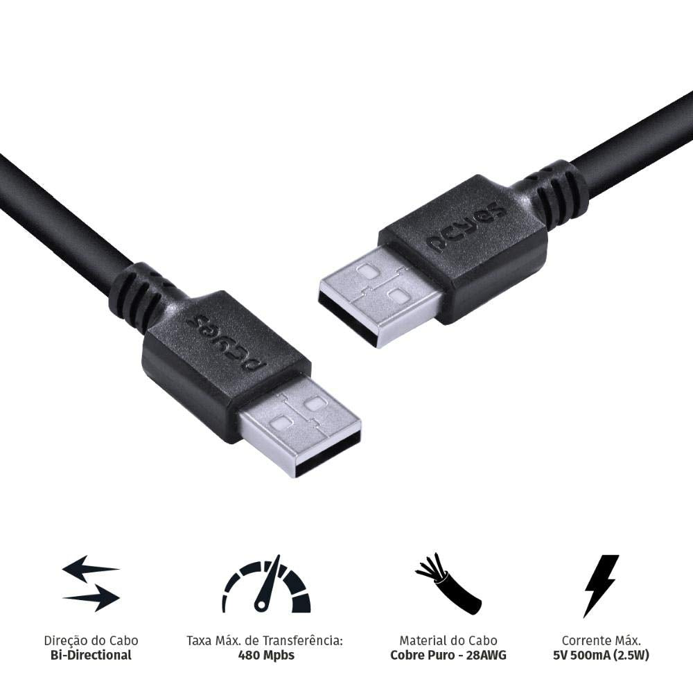 CABO DE DADOS USB A 2.0 M PARA USB A 2.0 M - 2 MTS - PUAM2-2