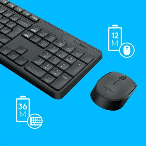 TECLADO E MOUSE SEM FIO LOGITECH MK235 USB CINZA ABNT2 920-007903