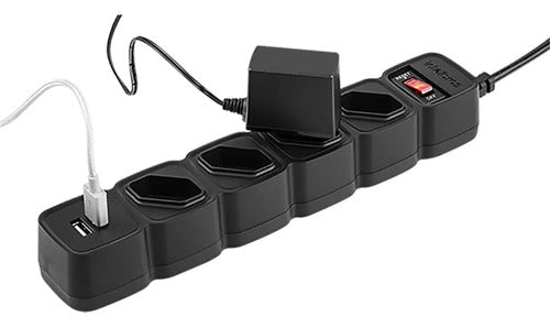PROTETOR ELETRONICO C 4 TOMADAS E 2 USB - EPE 204 USB PT