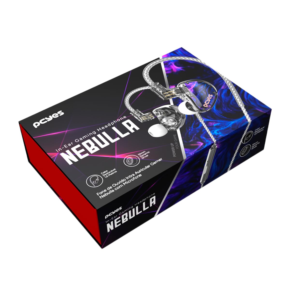 FONE DE OUVIDO GAMER PCYES NEBULLA, DRIVER DINAMICO 10MM, INTRA AURICULAR, P3 3,5MM, CABO DESTACAVEL 1,6M - FPN1DD