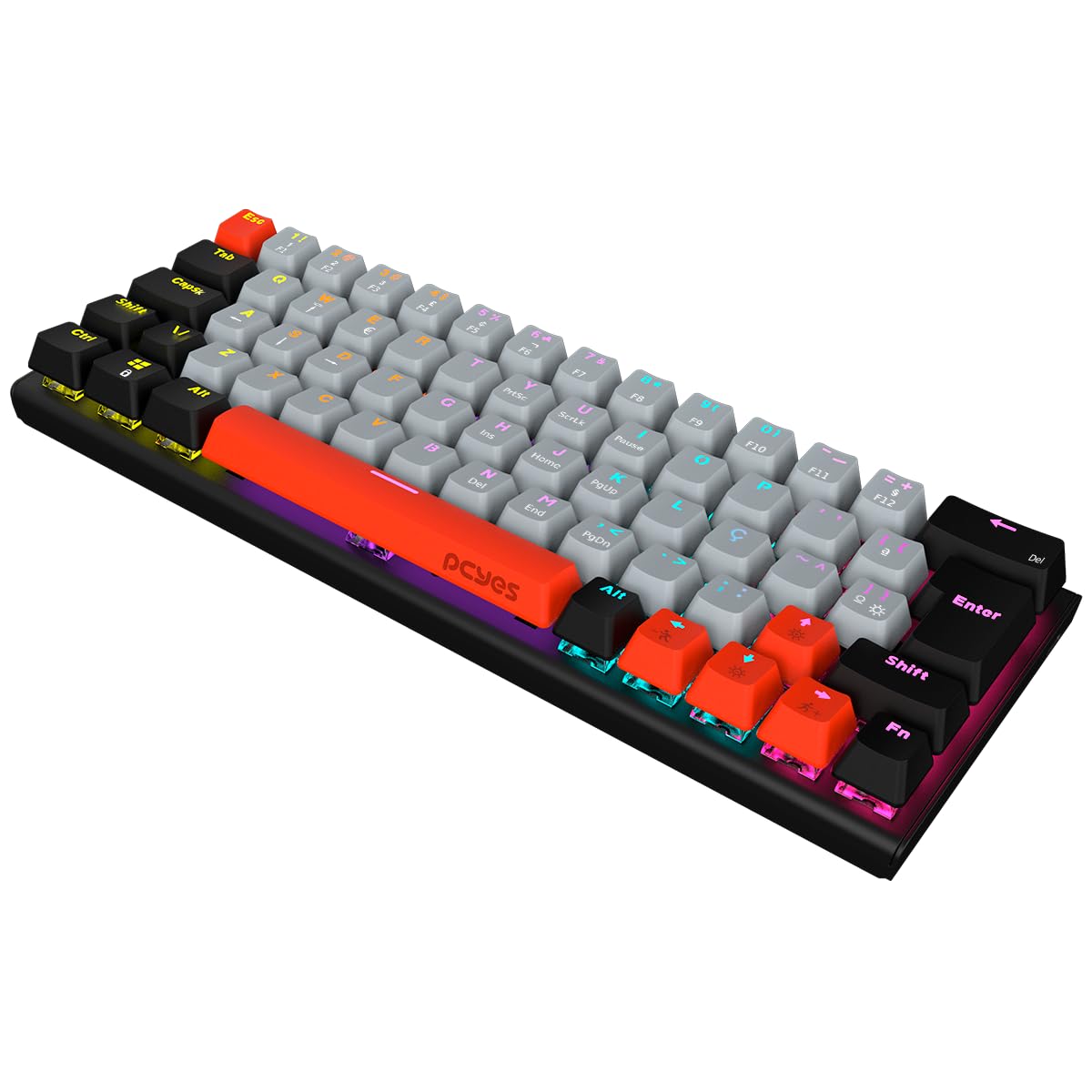TECLADO MECANICO 60% PCYES KUROMORI BLACK VULCAN - SWITCH RED - LED RAINBOW - PTKM60RD