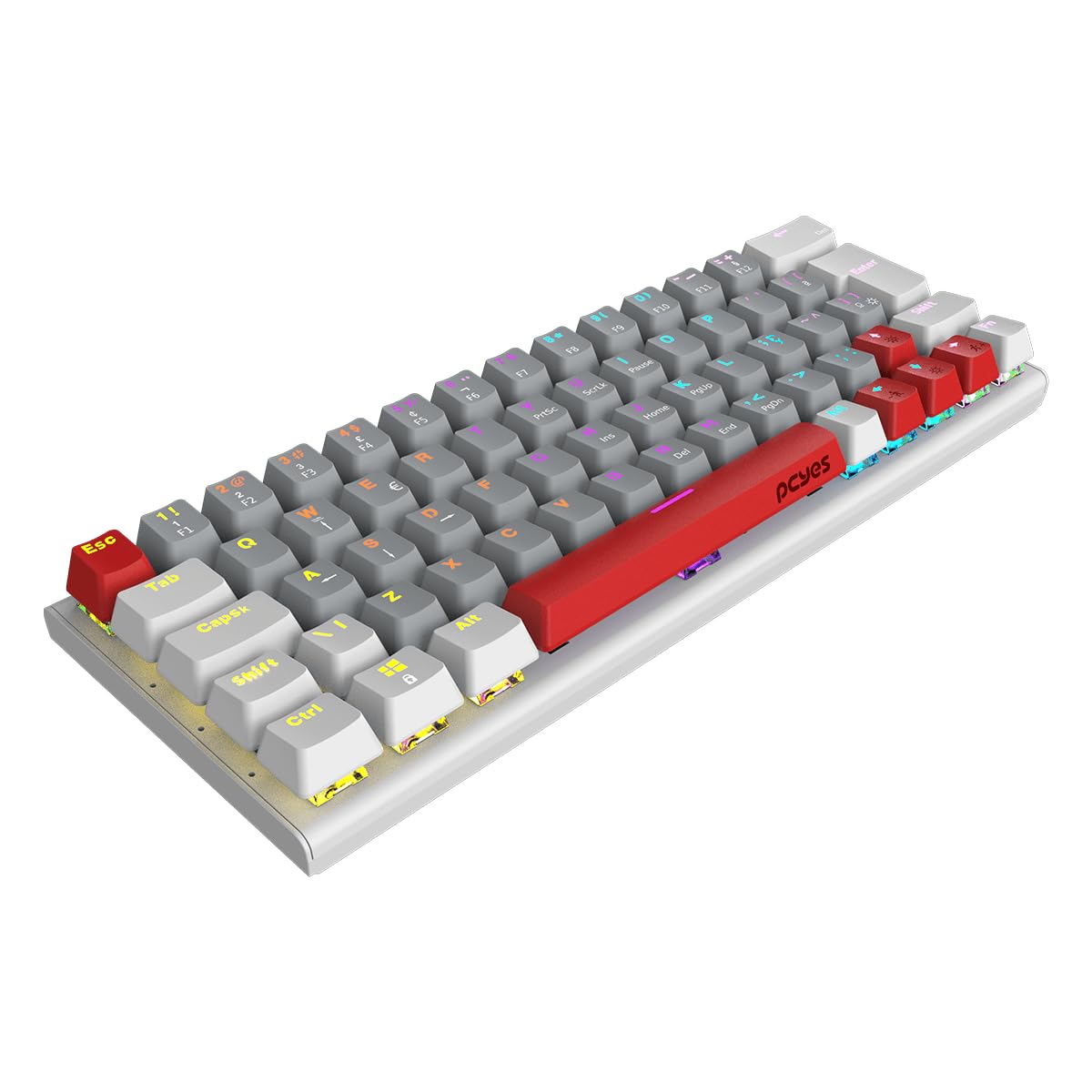 TECLADO MECANICO 60% PCYES KUROMORI WHITE GHOST - SWITCH RED - LED RAINBOW - PTKMWG60RD