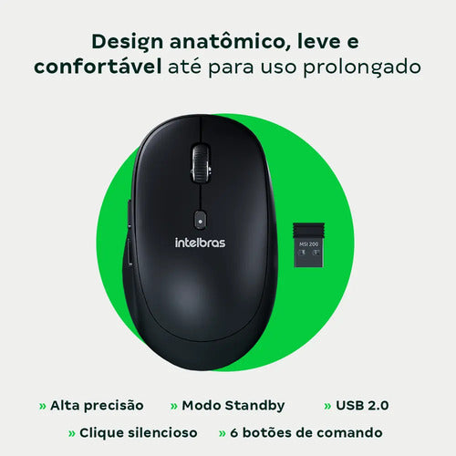 MOUSE INTELBRAS MSI200 -SEM FIO PRETO BLISTER