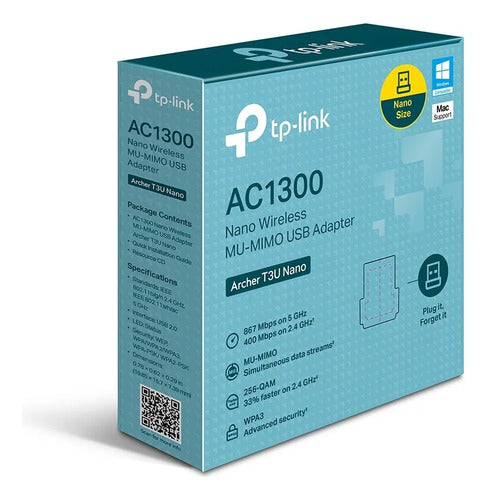 ADAPTADOR TP-LINK ARCHER T3U NANO USB MU-MIMO WIRELESS AC1300| TPN0318 PRETO BIVOLT